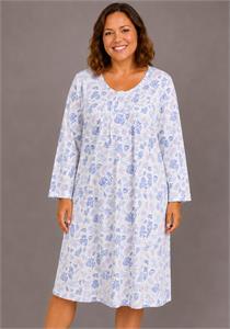 Ladies Thermal Brushed Leaf Print 40" Microfleece Long Sleeve Nightdress
